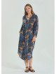 Shirt Collar Belt Detailed Blue Bohemian Plus Size Dress 4613
